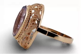 Žiedas Vintažinis stilius Alexandrite 14 karatų raudonas rožinis auksas vrc374r